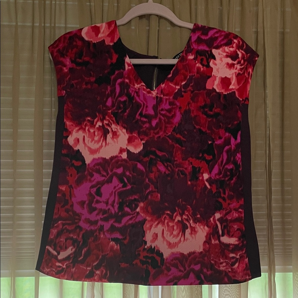Ellen Tracy Red and Pink Floral Blouse